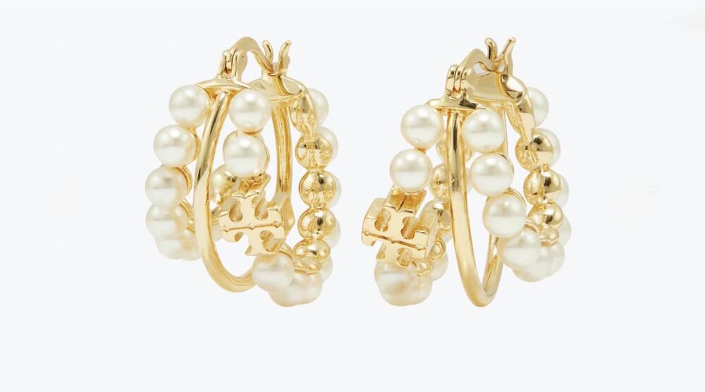 NEW TORY BURCH moondance multi-hoop earrings in gold pearl